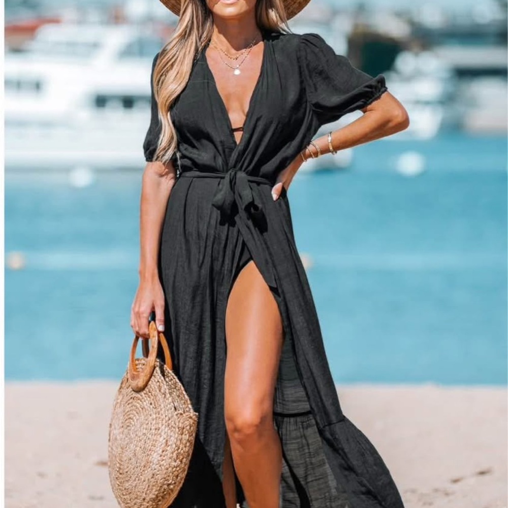 Cupshe Black Swim Coverup with Side Slit
